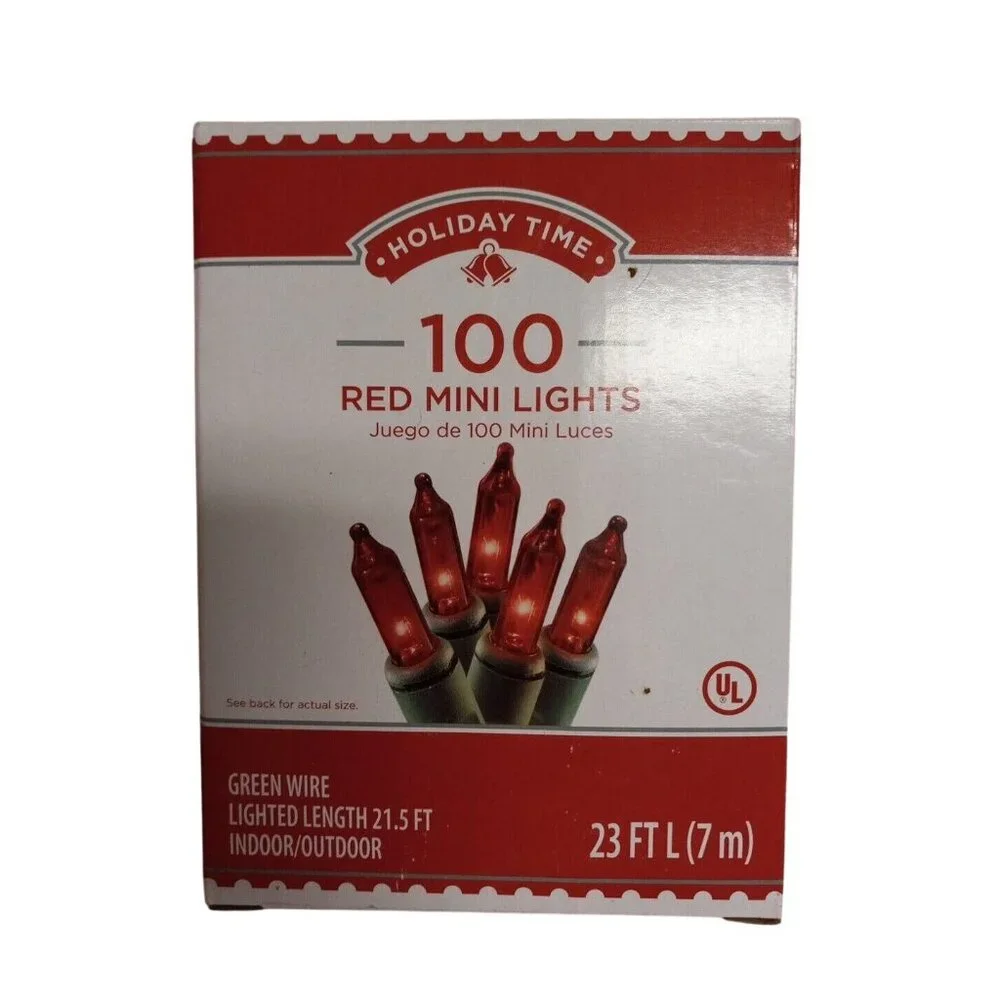 Holiday Time Red Christmas Lights 100 Miniature String Mini Green Wire NEW